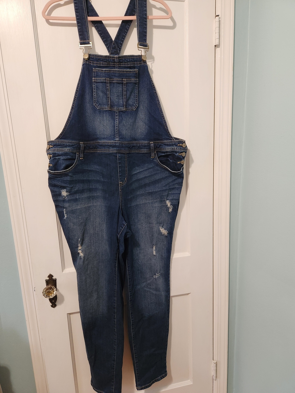 Distressed Dark Wash Denim Overalls